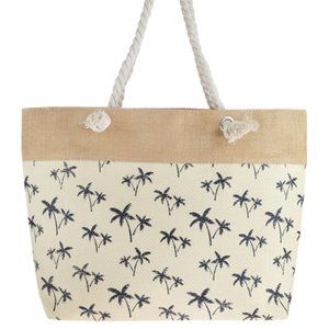 Palm Tree Paradise Straw Beach Tote (Linen)